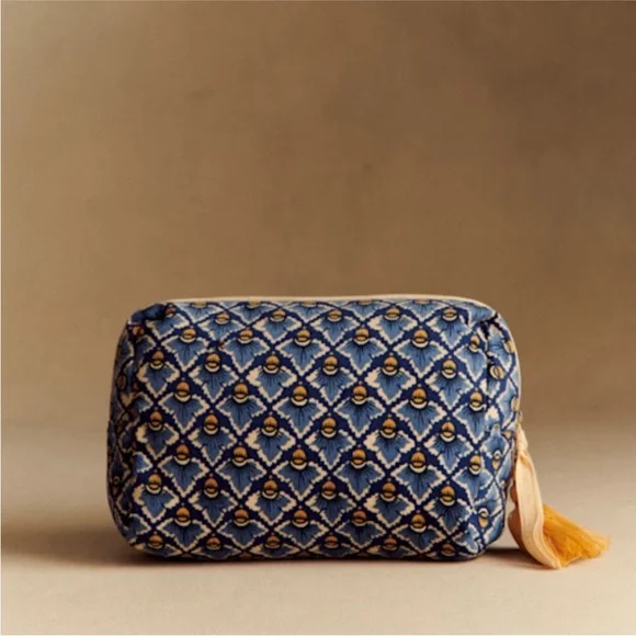 Sezane Antoinette Poisson Toiletry Bag Blue Diamond Cosmetic Travel Case Makeup - Picture 5 of 11